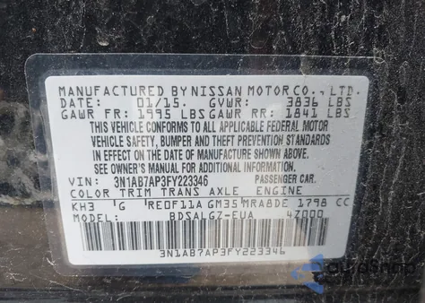 2015 Nissan Sentra Sl из США, поврежденный, VIN 3N1AB7AP3FY223346